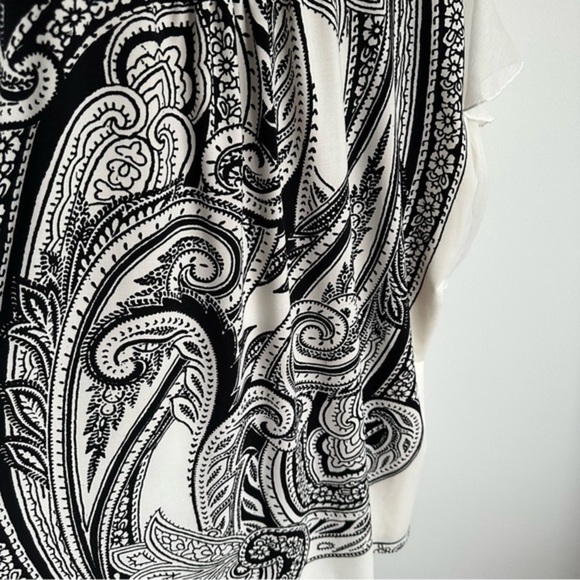 QED London Boho Tunic Top Dress White Black Paisley Flutter‎ Ruffle Sleeves - L - Picture 9 of 14